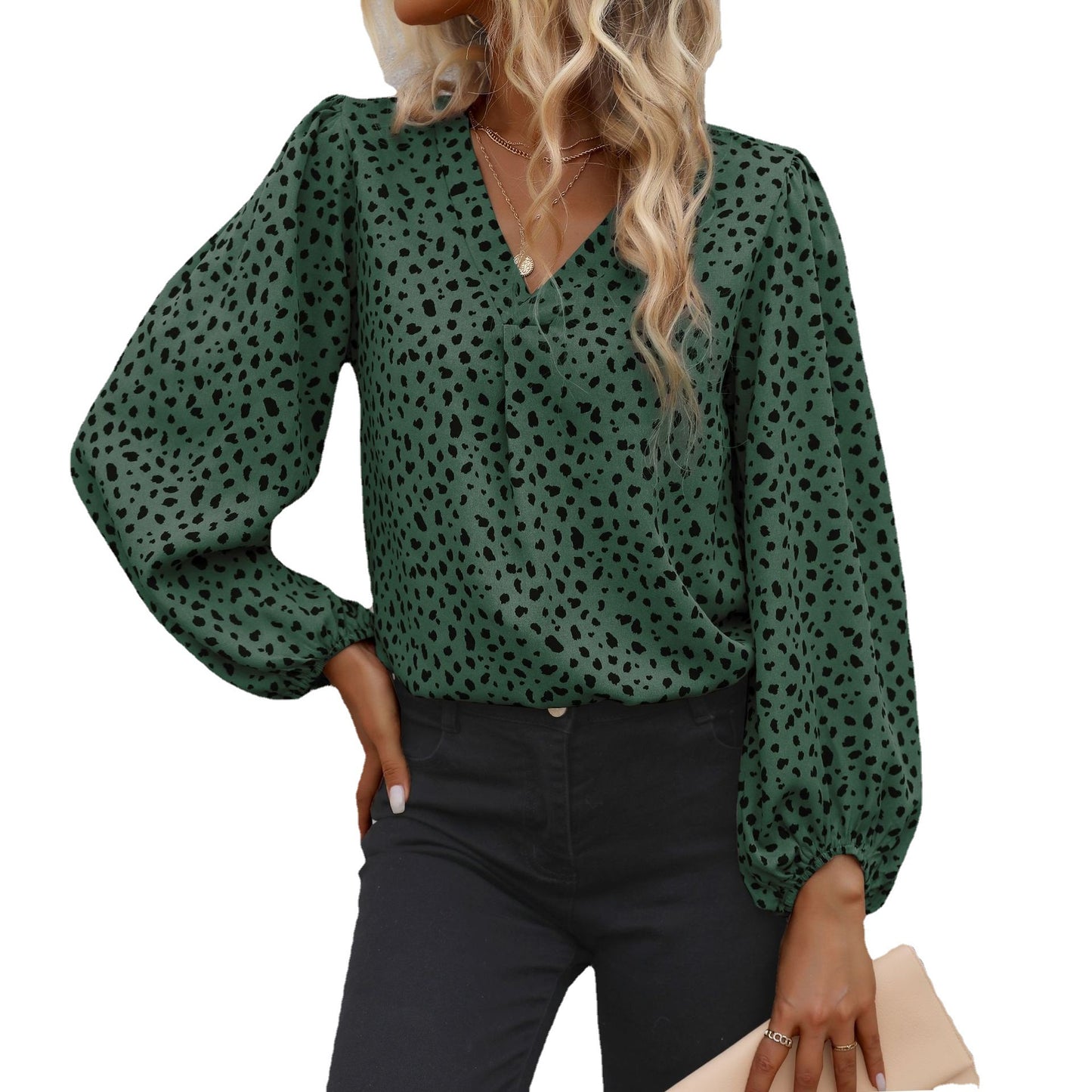 Stylish Autumn and Winter Commuter Wind Top: Long Sleeve V-Neck Design for Women