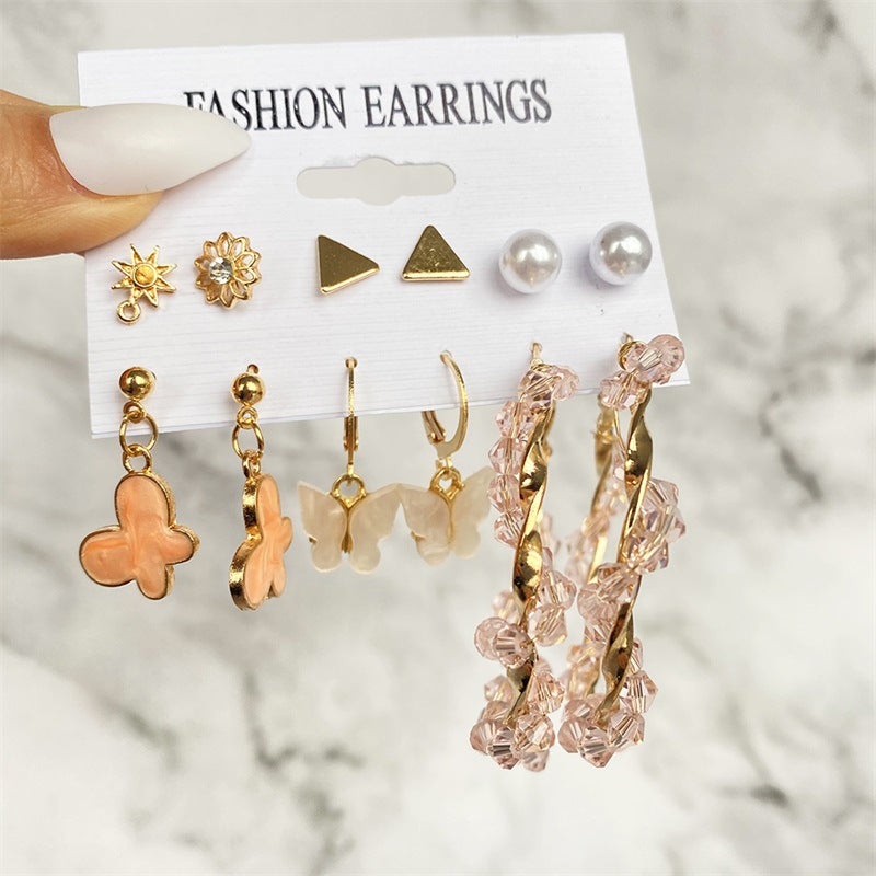 5 Sets New Retro Style Geometric Earrings 6 pairs Set Female Niche High-Grade Metal Stud Jewelry Set