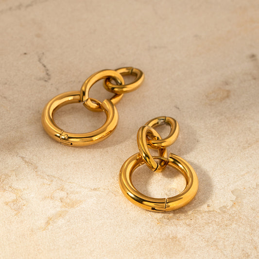 5pcs Earrings 18K Gold Plated Stainless Steel Large Gold Chain Pendant Earrings Double Titanium Steel Earrings Female
