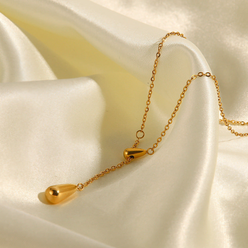 5pcs Simple Cold Drop Necklace Female Niche Design Metal Light Luxury High-Grade Sense Of Temperament Clavicle Chain