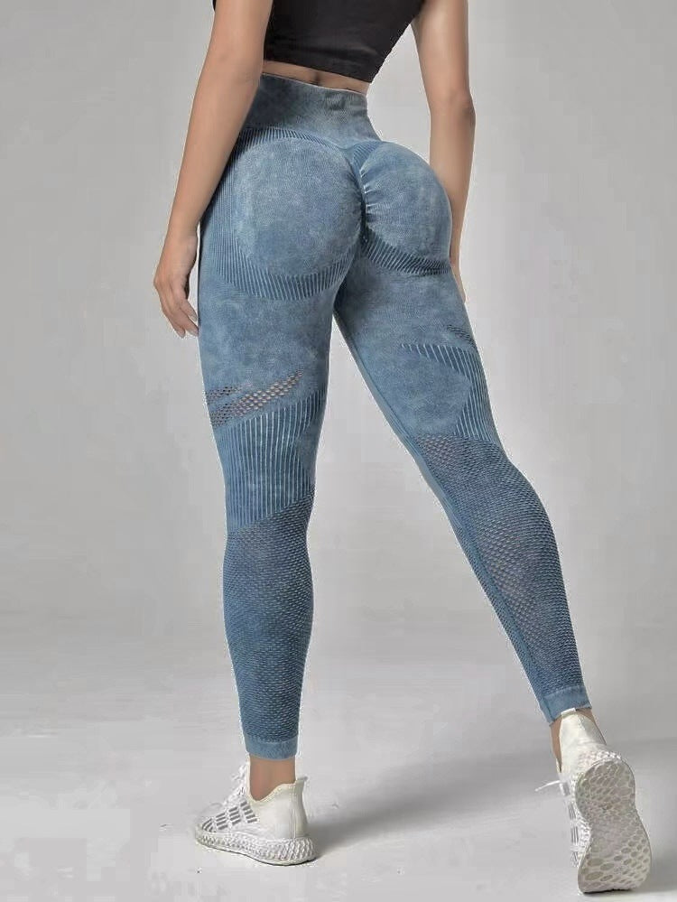 New Hollow-Out Seamless Yoga Pants High Waist Peach Hip Lift Hip Fitness Pants Women Wash Scrub Tight Sports Pants