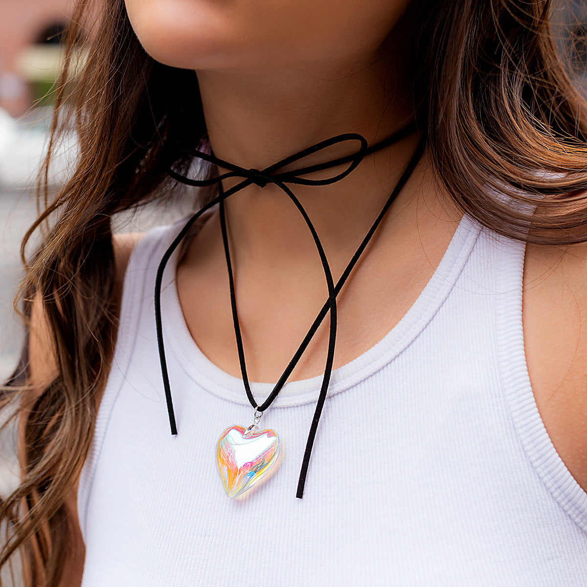5 pcs Pull Adjustable Wax Thread Choker Collar Simple Personality Big Love Pendant Necklace