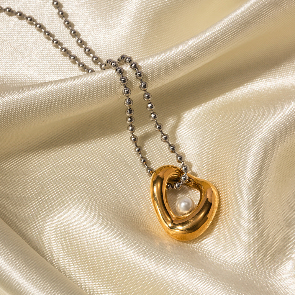 5pcs Fashion Popular 18K Gold Stainless Steel Gold And Silver Matching With Pearl Beads Personality Pendant Necklace