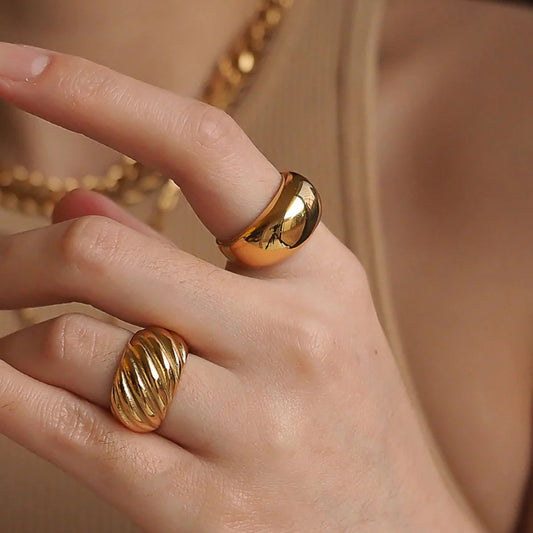 5pcs 18K Gold Stainless Steel Bevelled Grain Rib Ring Does Not Fade Niche Design Ring