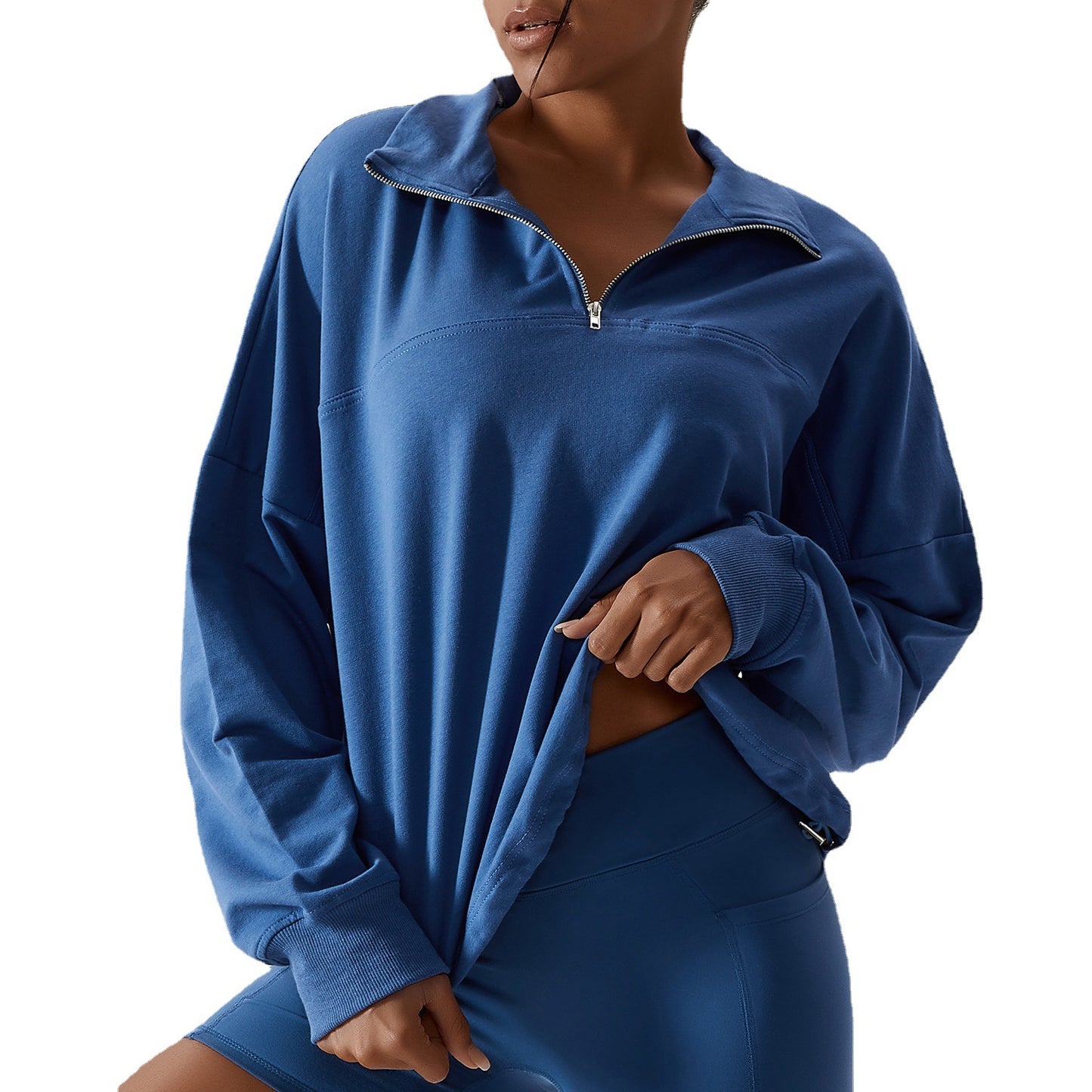 Casual Loose Long Sleeve Hoodie Women's Half Zipper High Neck Windproof Warm Outdoor Running Fitness Sports Hoodie
