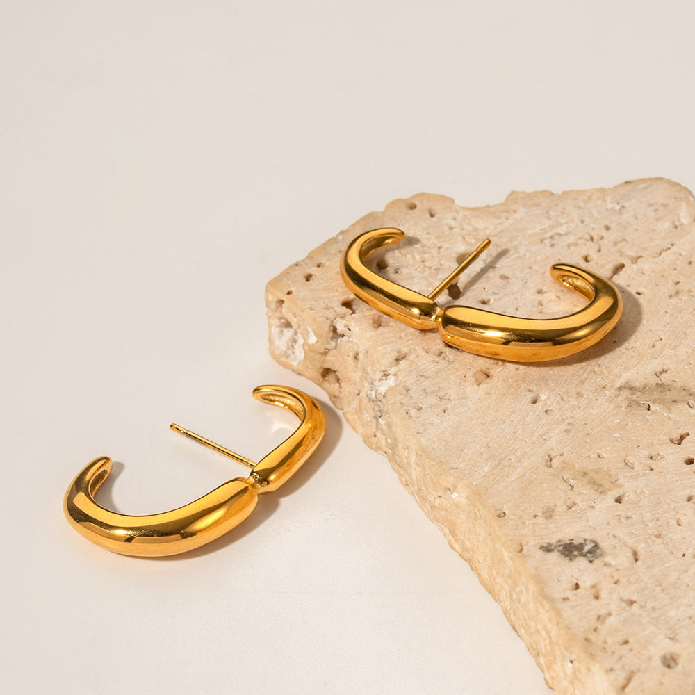 5pcs 18K Gold Stainless Steel Geometric Curve Earrings Do Not Fade Polished Earrings Women Fashion Accessories