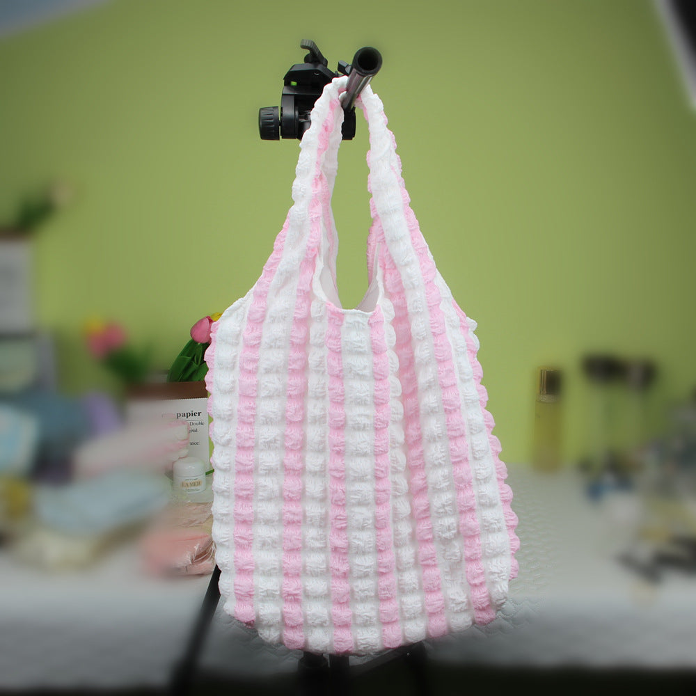 Hot Selling  Cloud Bubble Lattice Flower Shoulder Bag Vest Bag Female Students Simple Handbag Shopping Bag