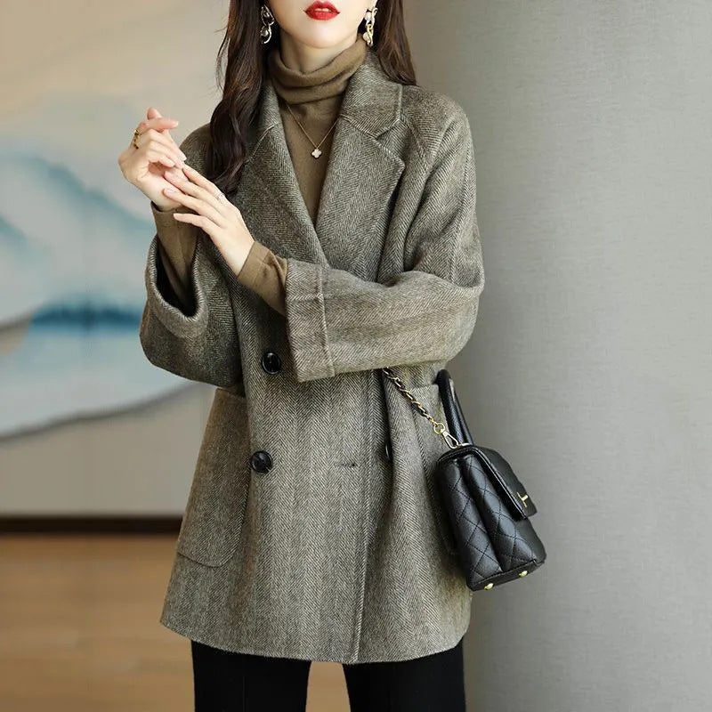Medium Long Woolen Coat For Women Autumn And Winter New Loose Thin All With Style Woolen Coat Tide Thick