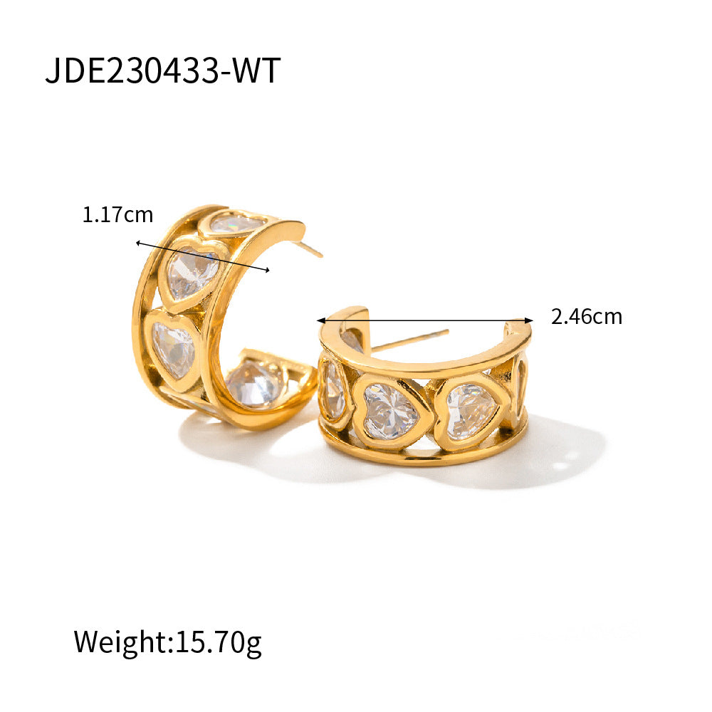 5pcs Trendy Earrings 18K Gold Plated Love Shaped Stainless Steel C-Shaped Stud Earrings Design Sense Earrings