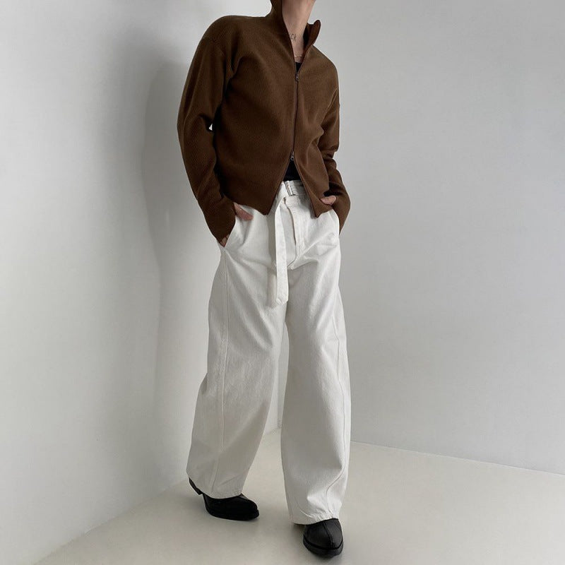 Zipper Knit Cardigan Jacket Men's Autumn Version Of Loose Stand Collar Lazy Half Turtleneck Sweater