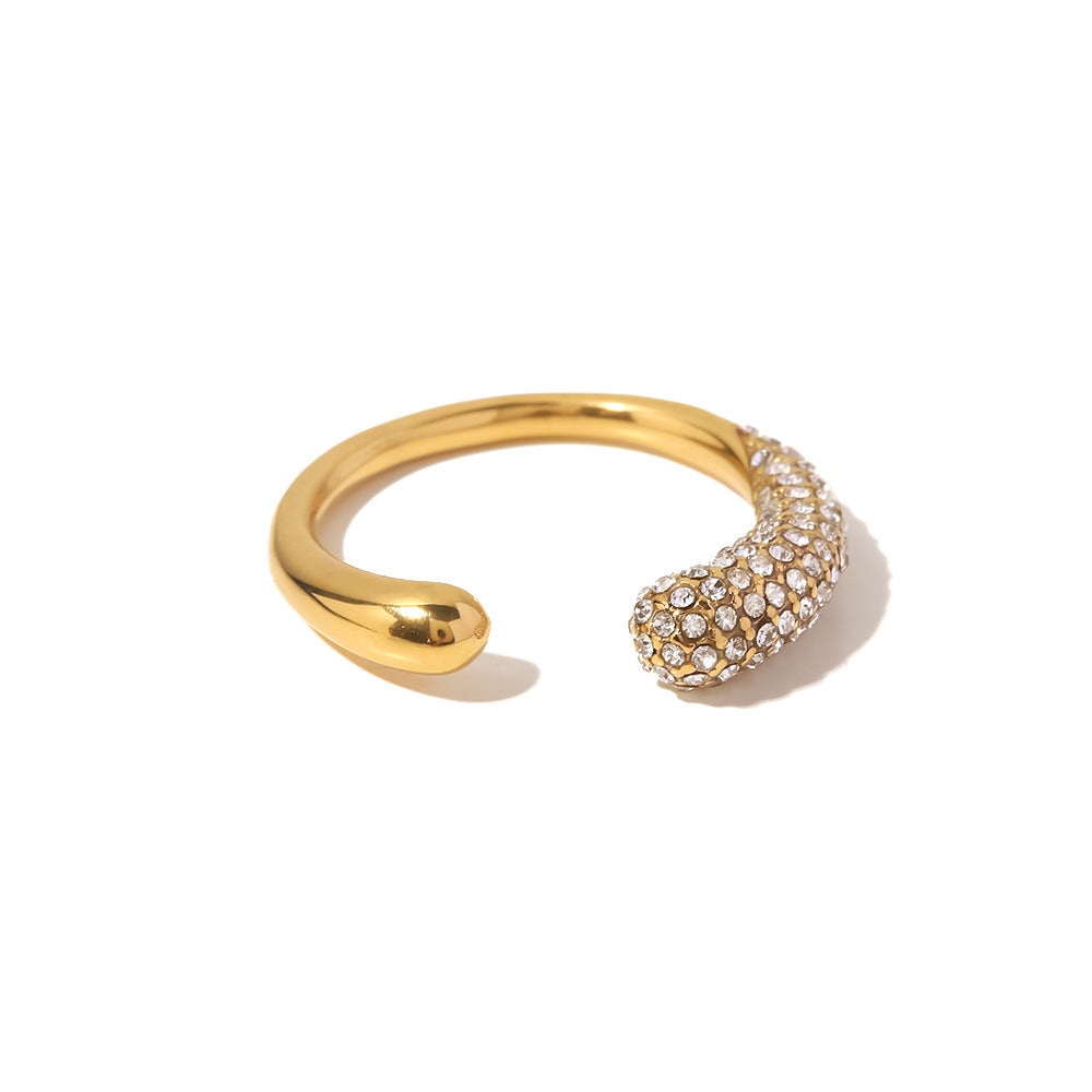 5pcs Women's Temperament All-Match New Titanium Steel Ring 18K Gold Plated Stainless Steel Inlaid With White Diamond Open Ring