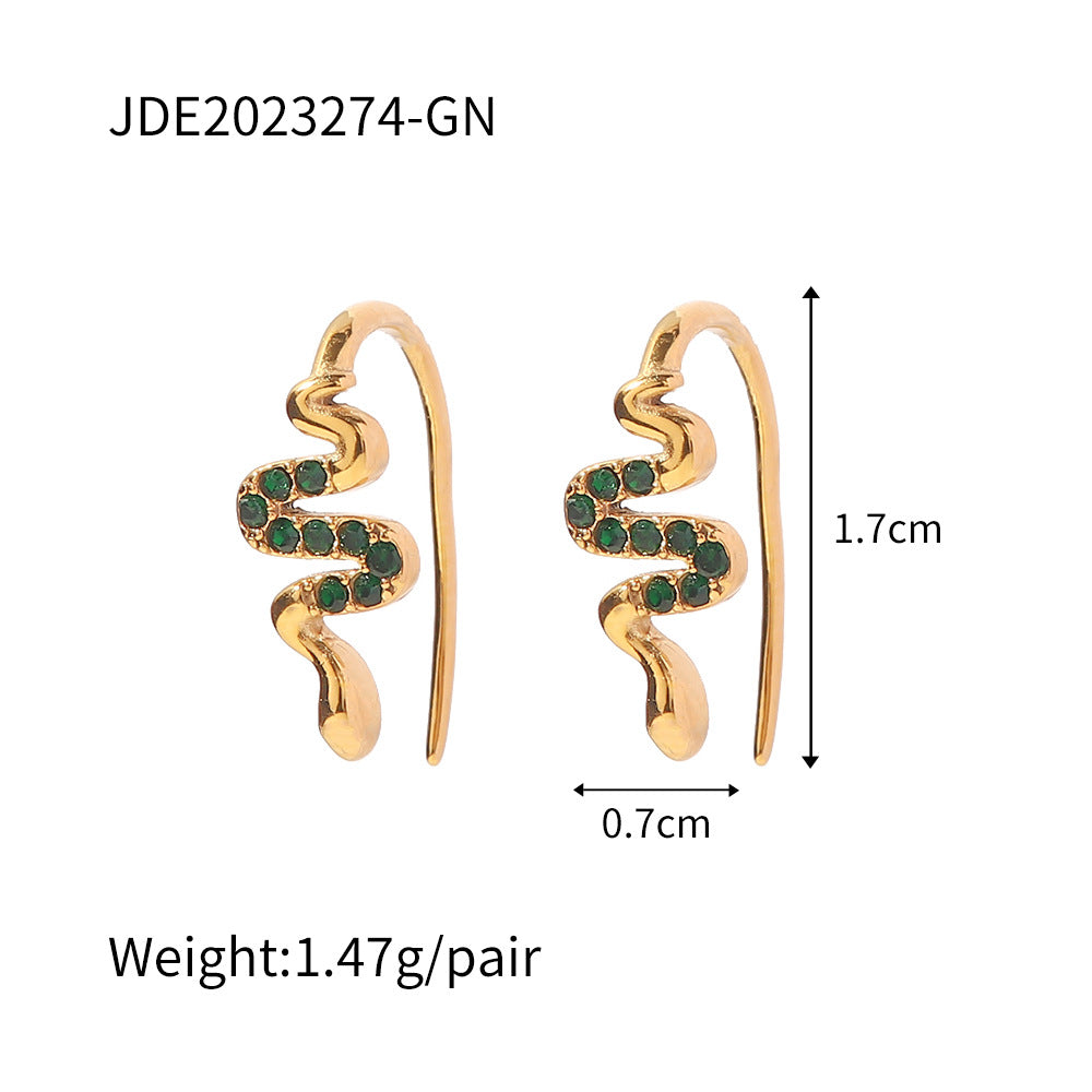 5pcs 18K Gold Stainless Steel Snake Set With Diamond Piercing Threaded Earrings Earrings Hipster Style Creative Clip Earrings
