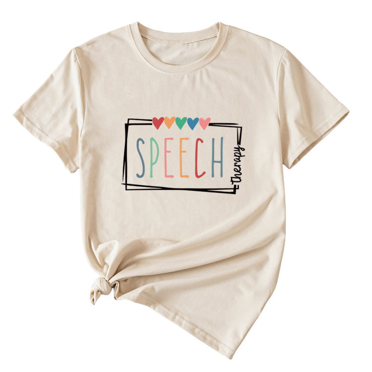 Women's Casual Crew-Neck T-Shirt Speech Therapy Loose Short Sleeves
