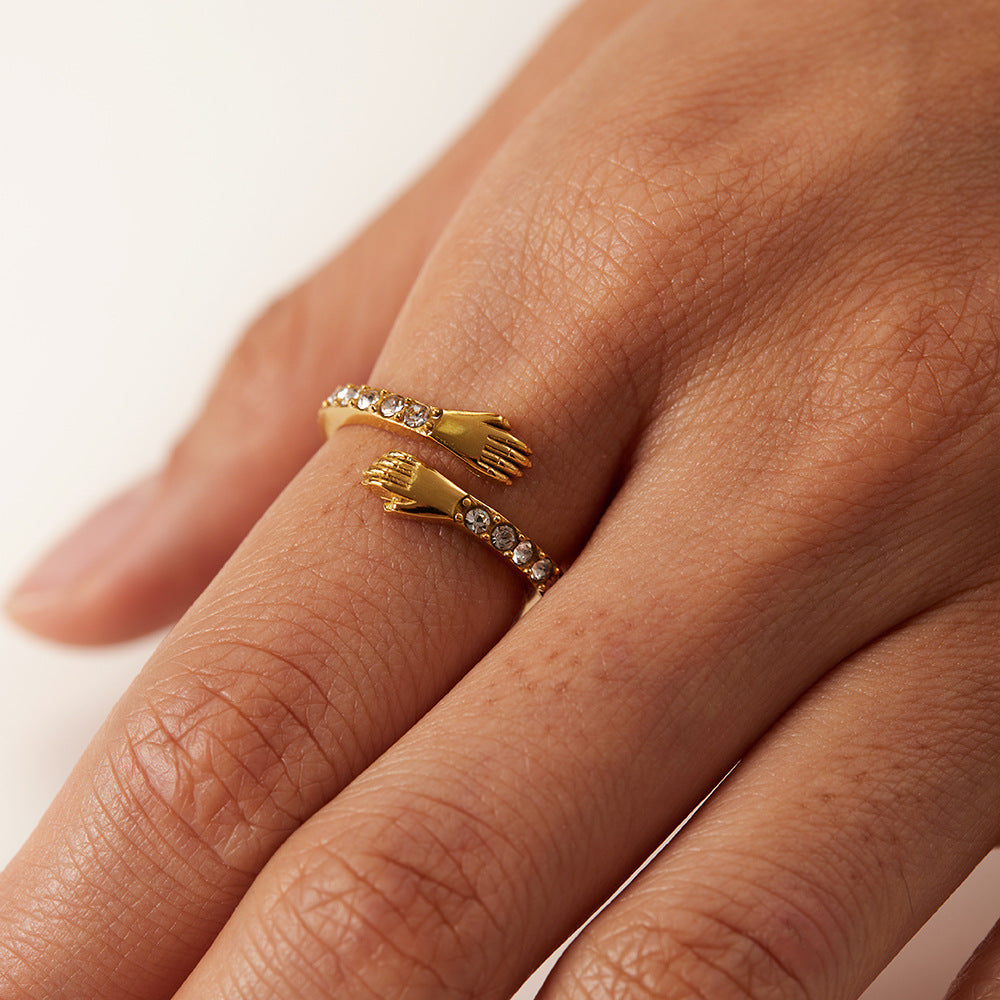 5pcs Titanium Steel Ring Vacuum Electroplating 18K Gold Hands Encircle Zirconium Stainless Steel Open Ring