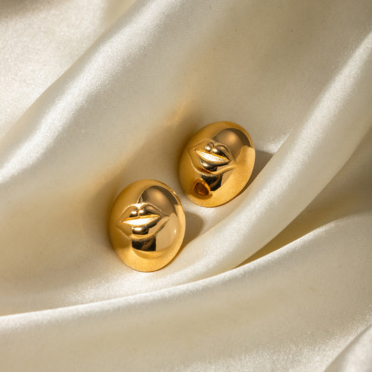 5pcs New Titanium Steel Gold-Plated Earrings Stylish 18K Gold Stainless Steel Chubby Lip Oval Stud Earrings Accessories