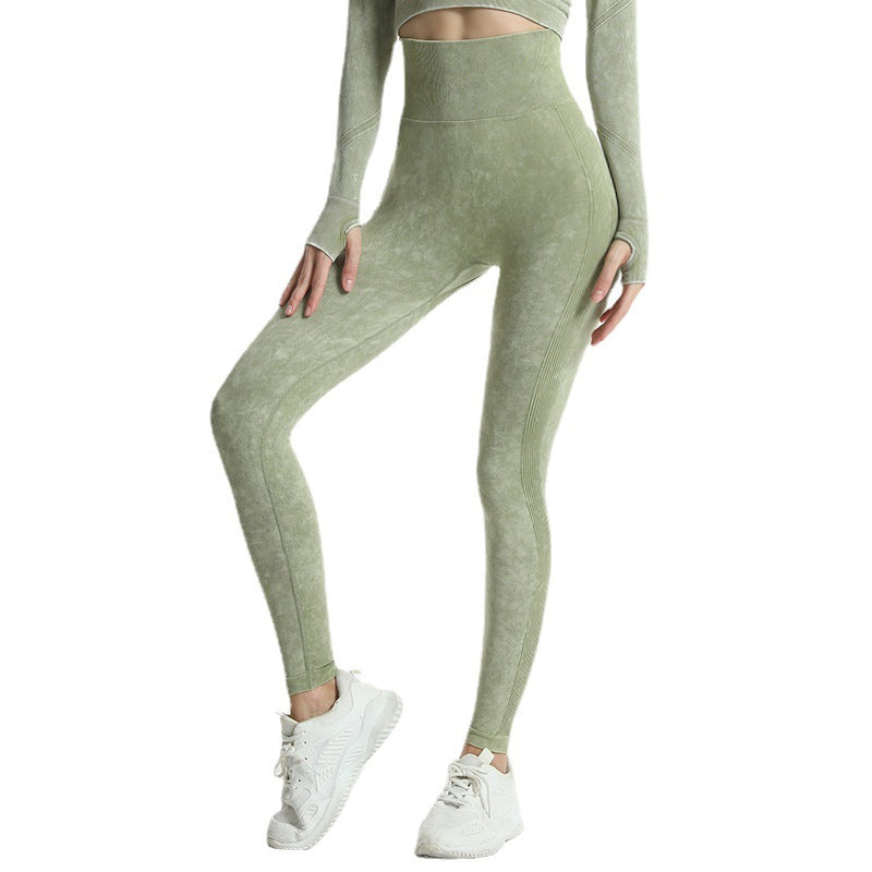 Wash High Waisted Peach Hip Fitness Pants Women's Tight Sand Wash Quick Dry Running Seamless Yoga Pants Leggings