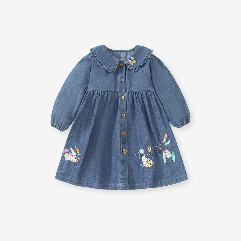 Long Sleeve Girls' Dress Autumn Children's Dress Applique Cotton Children's Dress