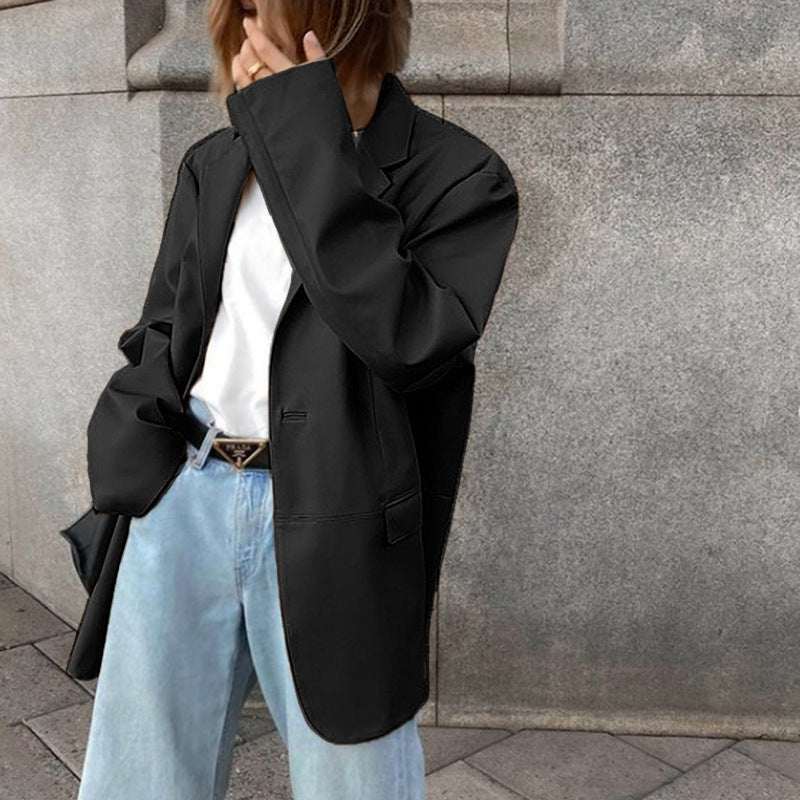 American Wind New Autumn And Winter New Pu Suit Jacket Loose Two Button Long Sleeve