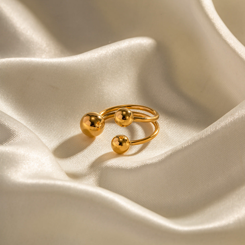 5pcs Ring 18K Gold Three-Ball Gold Open Ring High-Grade Sense Titanium Steel Hand Jewelry