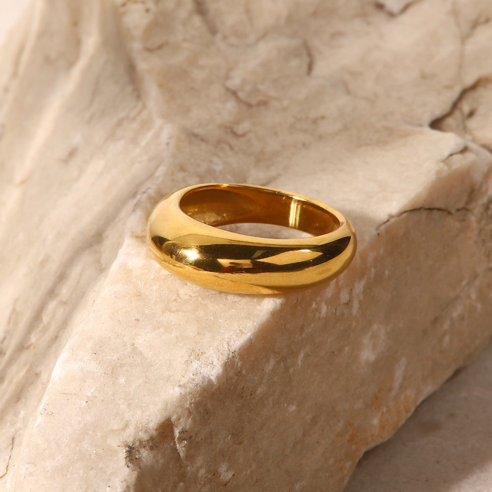 5pcs Tide Cold Titanium Steel 18K Gold Plated Curved Smooth Version Plain Ring Female Niche Design Tail Ring Bracelet