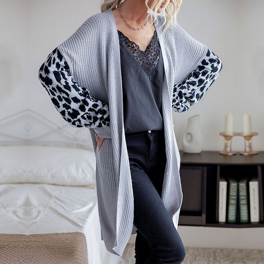 Autumn And Winter  Women's Knitwear Leopard Cardigan Sweater Coat