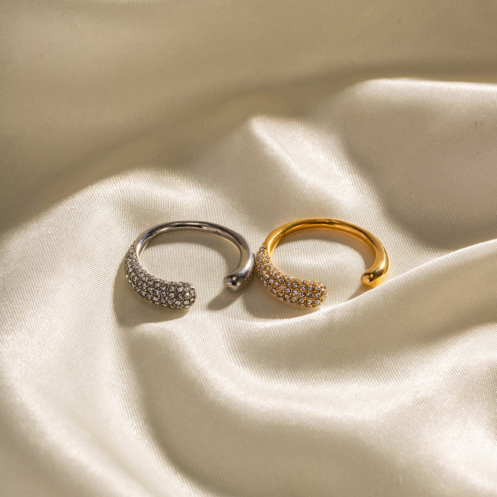 5pcs Women's Temperament All-Match New Titanium Steel Ring 18K Gold Plated Stainless Steel Inlaid With White Diamond Open Ring