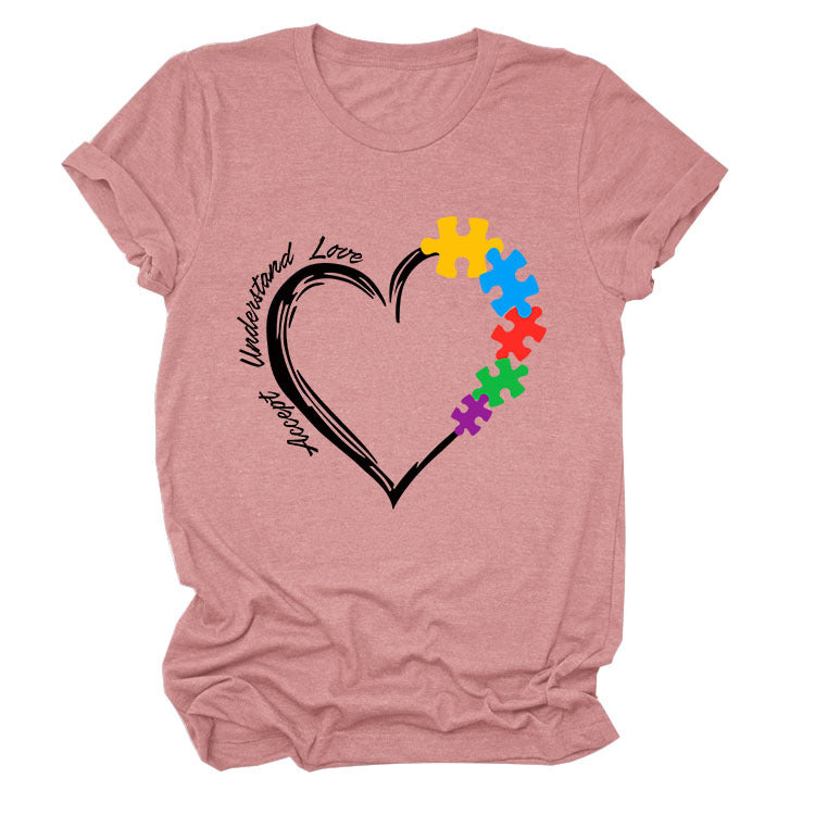 Fun Fashion Accept Understand Love Loose Casual Short Sleeves