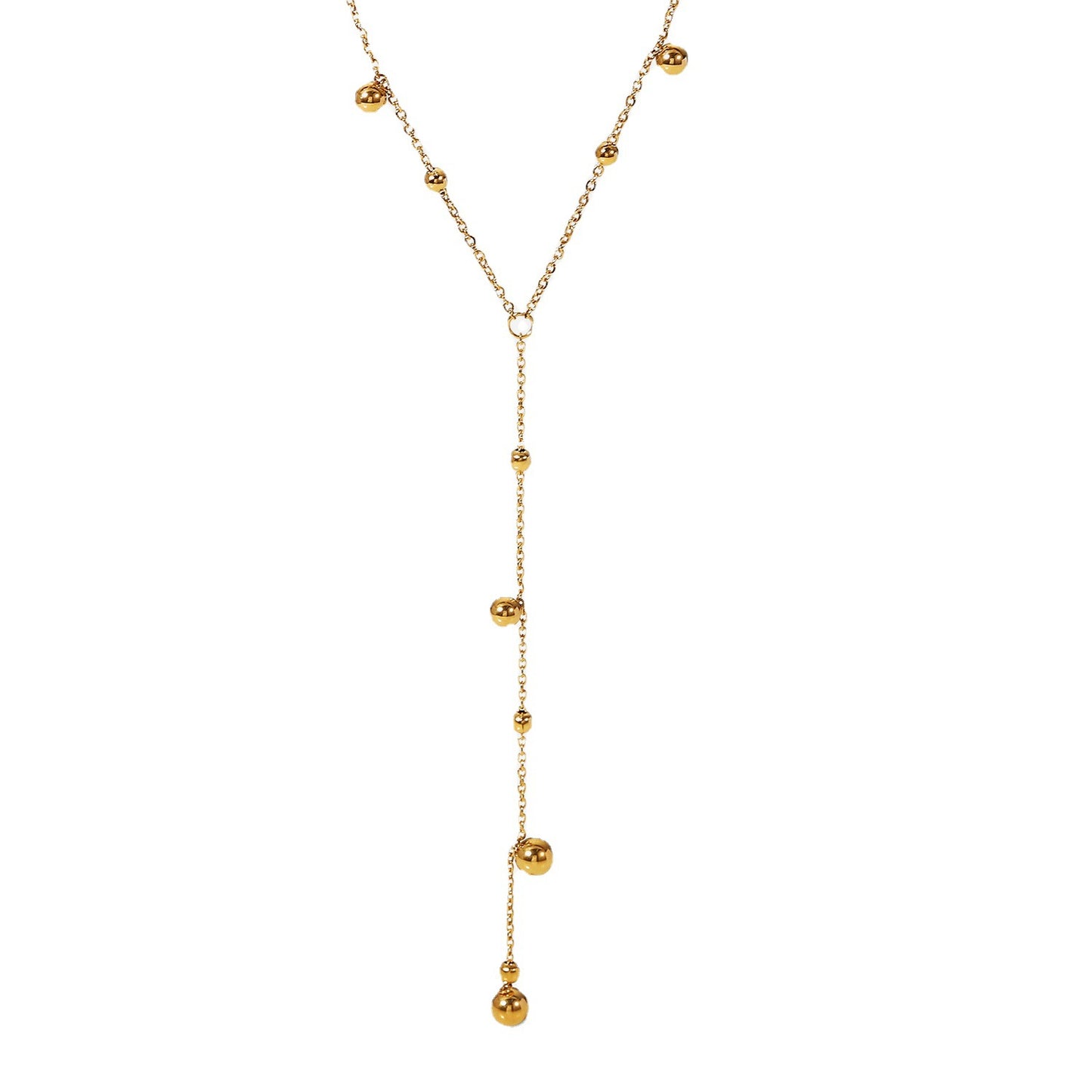 5pcs New 18K Gold Plated Long Fringe Bead Chain Necklace Stainless Steel Round Bead Fringe Hanging Necklace For Women Jewelry