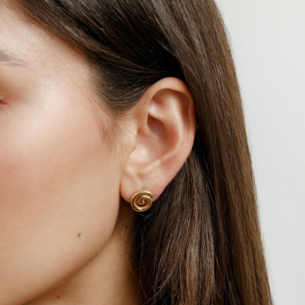 5pcs Titanium Steel Earrings Women's Niche Design 18K Gold Stainless Steel Irregular Stud Earrings