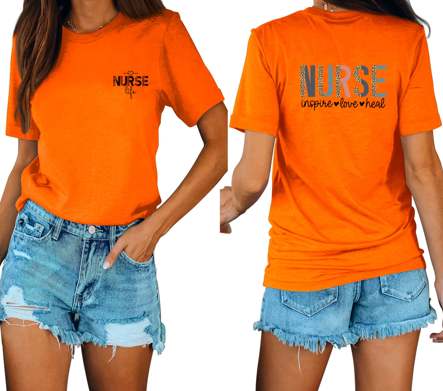 Casual Chic With Front And Rear Print Nurse Inspire Loose Crew Neck Short Sleeves