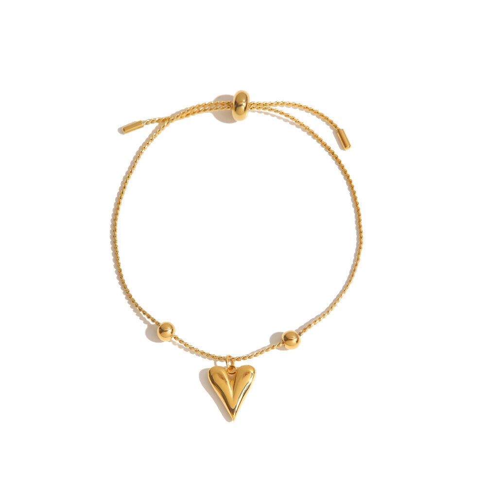 5pcs Vintage Style Niche Titanium Steel 18K Gold Fashion High-Grade Heart Pull Button Bracelet Does Not Fade Bracelet