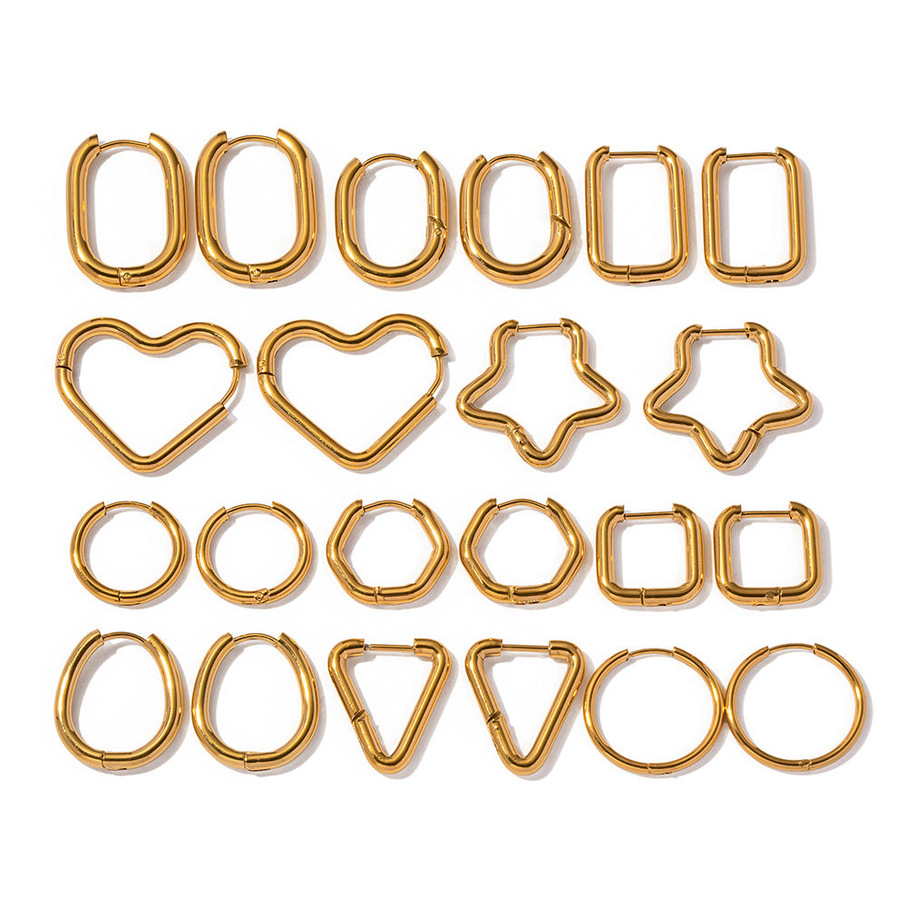 5pcs With Temperament Titanium Steel Earrings Stainless Steel Plated 18K Gold Love Stud Earrings With Earrings For Women