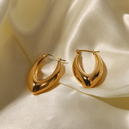 5pcs 18K Gold Stainless Steel Smooth Hollow Earrings Blogger With Fashion All Round Hoop Earrings Girl