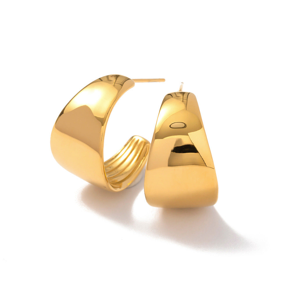 5pcs Women's Exaggerated Smooth Wide Sector Earrings 18K Gold Plated Stainless Steel C-Shaped Ring Earrings Jewelry Accessories