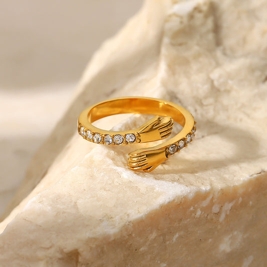 5pcs Titanium Steel Ring Vacuum Electroplating 18K Gold Hands Encircle Zirconium Stainless Steel Open Ring