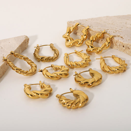 5pcs Same Earrings Gold-Plated Stainless Steel Hemp Wreath Earrings Titanium Steel Geometric Drop Earrings For Women