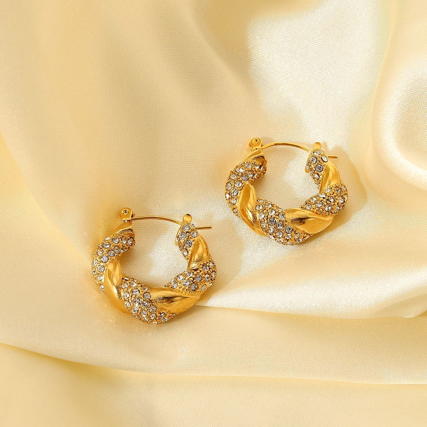 5pcs 18K Gold Stainless Steel With Zirconium Twist Irregular U-Shaped Earrings Fashion Retro Twist Earrings Girl