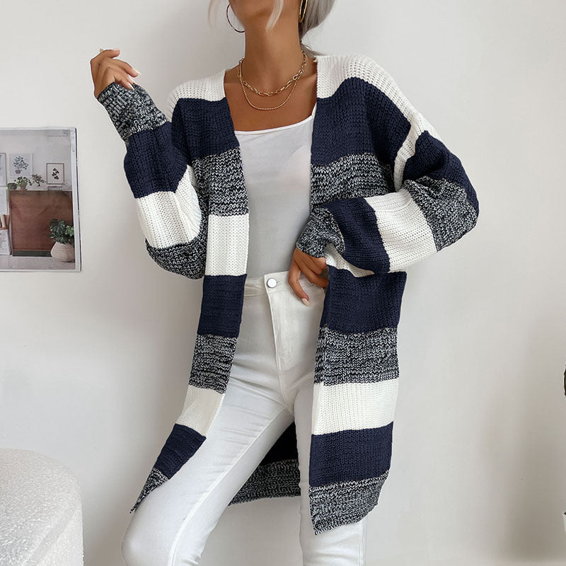 Autumn And Winter New  Women's Long Buttonless Color Sweater Coat
