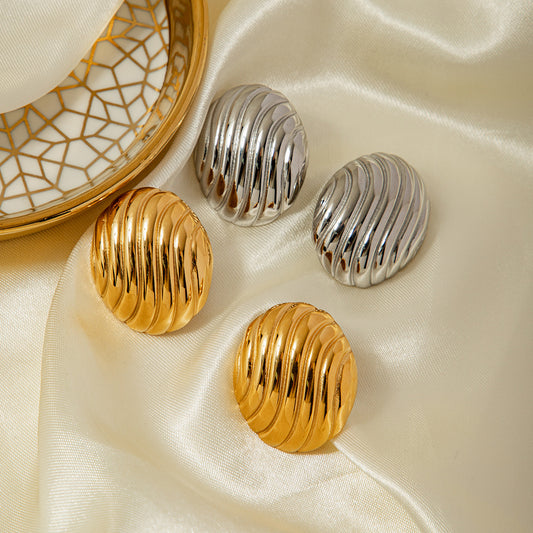 5pcs Titanium Steel 18K Gold Stainless Steel Oval Thread Earrings New Tide Earrings Steel Earrings