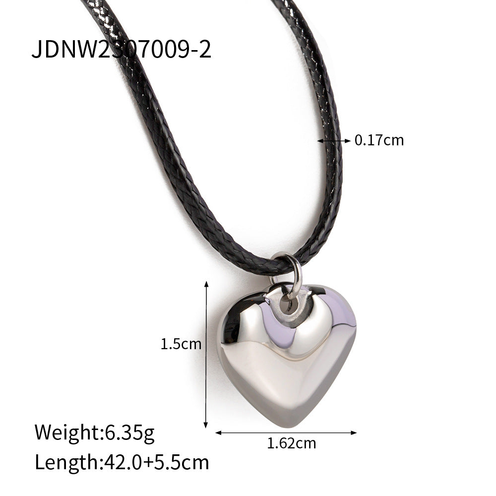 5pcs Minimalist Fashion Gold Plated Stainless Steel Necklace Simple Rope Chain Heart Pendant Necklace Choker Jewelry Women