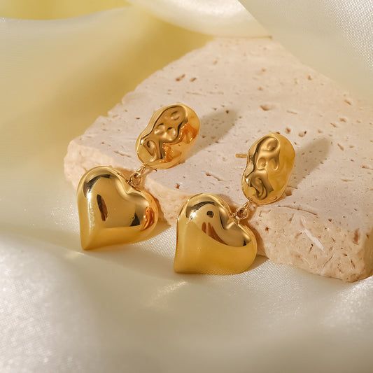 5pcs Titanium Steel Earrings Women's High Polished 14K Gold Plated Irregular Shape Heart Pendant Earrings