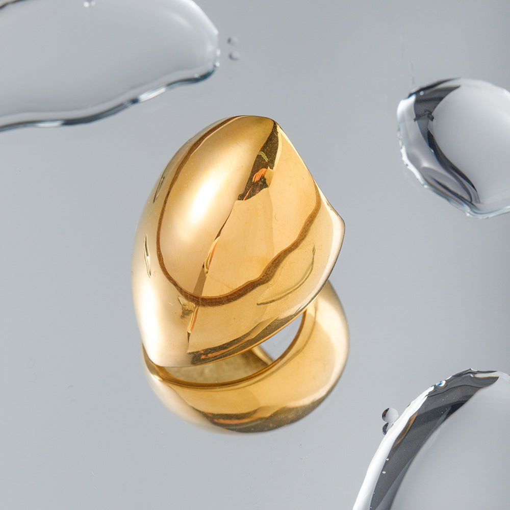 5pcs Tide Cold Titanium Steel 18K Gold Stainless Steel Chubby Oval Ring Female Niche Design