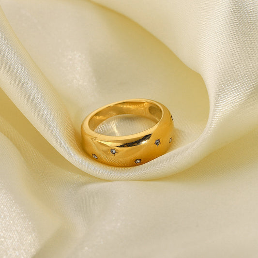 5pcs Titanium Steel Ring 18K Gold Plated Stainless Steel Star Set Zircon Ring For Women