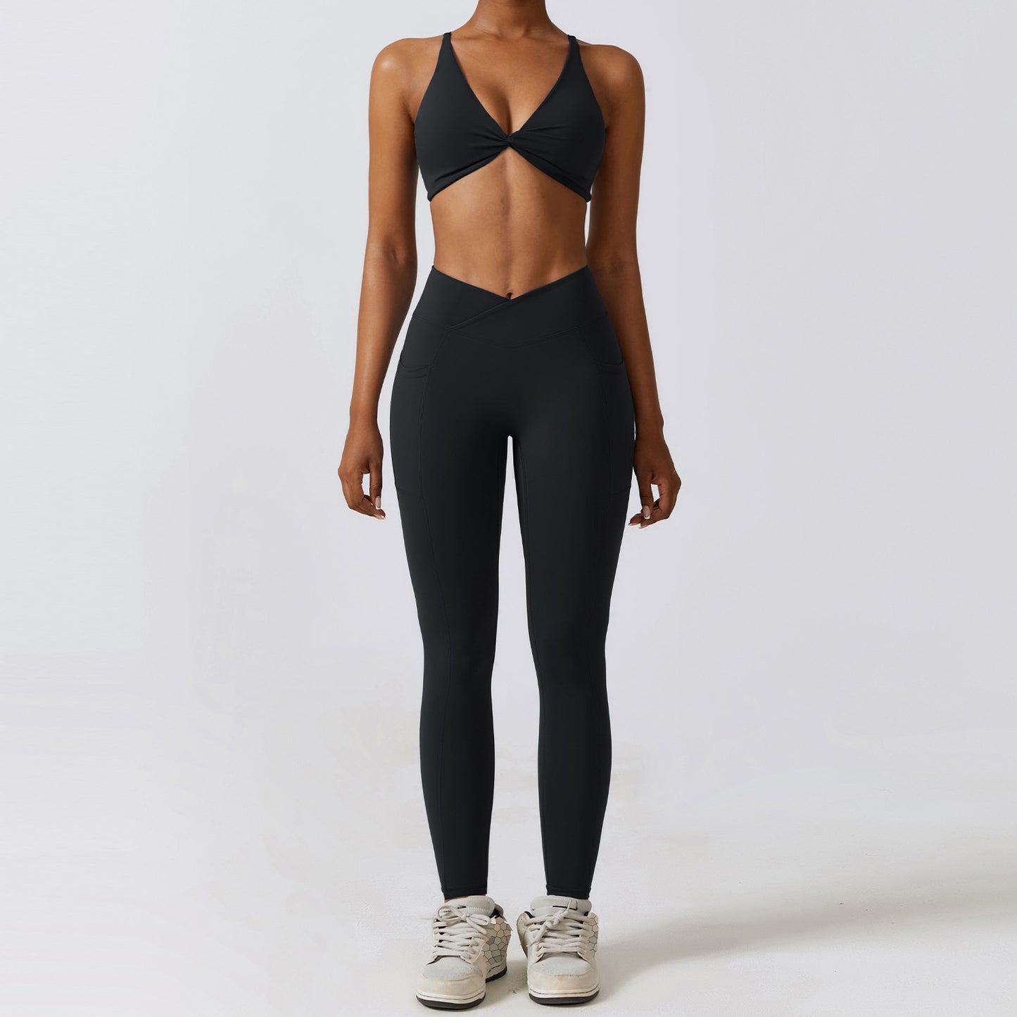 Quick Dry Beauty Back Yoga Set Pocket Tight Running Sports Set Female Nude Fitness Clothing