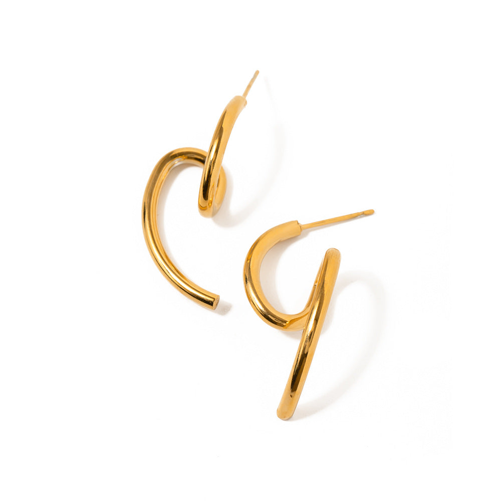 5pcs New Fashion 18K Gold Plated Stainless Steel Jewelry Earrings Exquisite Dull Surface Shaped Earrings Women's Jewelry