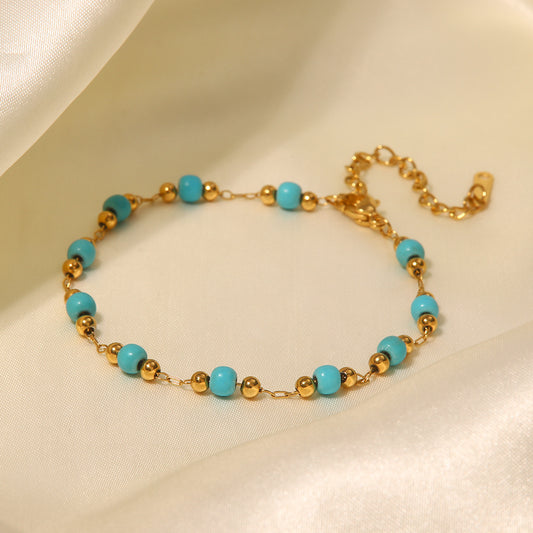 5pcs Women's Bracelet 18 Gold Plated K Stainless Steel Turquoise Bracelet Geometric Style Bracelet Decoration