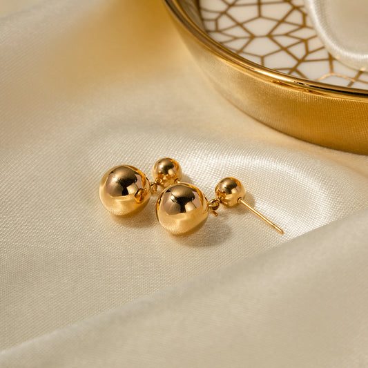 5pcs Stylish All-In-One Earrings 16K Gold Stainless Steel Ball Pendant Earrings Long Temperament Earrings