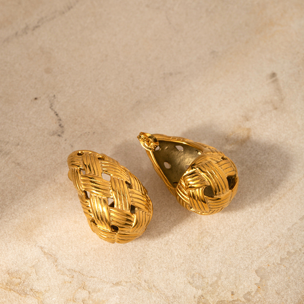 5pcs Women's 18K Gold Stainless Steel Braided Texture Drop Earrings Titanium Steel Gold Earrings