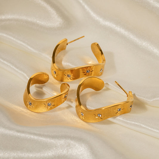 5pcs The Titanium Steel Earrings Fashion All-In-One 18K Gold Stainless Steel Earrings