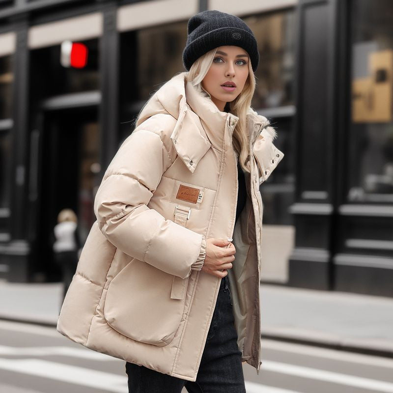 Oversize College Style Fashion Simple Korean Version Hooded Stand Collar Cotton-Padded Coat Female Autumn And Winter Niche Thickened Cotton-Padded Coat